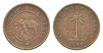 Либерия 1/2 цента 1937 KM 10 латунь 4614-834