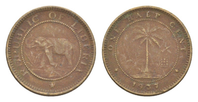 Либерия 1/2 цента 1937 KM 10 латунь 4614-834