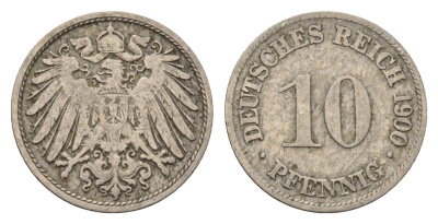 Германия 10 пфеннигов 1900 A KM 12, J. 13 медно-никель 4696-669