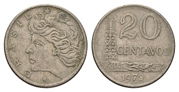 Бразилия 20 сентаво 1970 год-тип KM 579.2 медно-никель 4561-326