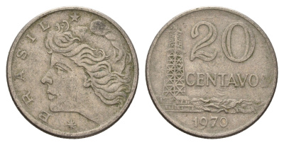 Бразилия 20 сентаво 1970 год-тип KM 579.2 медно-никель 4561-326