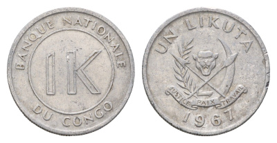 ДР Конго 1 ликута 1967 год-тип KM 8 алюминий 4666-1115