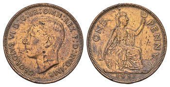Великобритания 1 пенни 1937 Георг VI (1936-1952) КМ 845, Spink 4114 бронза 4120-941