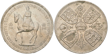 Великобритания 1 крона (5 шиллингов) 1953 коронация королевы Елизаветы, Елизавета II (1952-2022) Елизаветы KM 894, Spink 4136 медно-никель UNC 4578-623