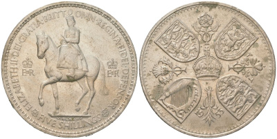 Великобритания 1 крона (5 шиллингов) 1953 коронация королевы Елизаветы, Елизавета II (1952-2022) Елизаветы KM 894, Spink 4136 медно-никель UNC 4578-623