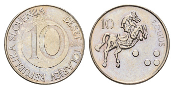 Словения 10 толаров 2006 KM 41 медно-никель UNC 4148-617