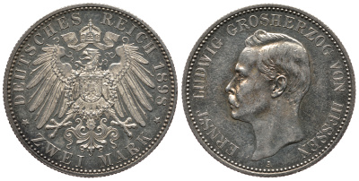 Гессен 2 марки 1898 Эрнст Людвиг (великий герцог Гессенский) J. 72 серебро PROOF 10-005-76