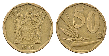 ЮАР 50 центов 1999 Зантедеския Эллиота (калла), герб KM 163 сталь плакированная бронзой 4694-952