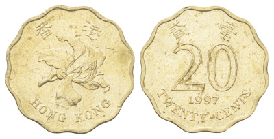 Гонконг 20 центов 1997 KM 67 никель латунь 4701-219