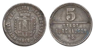 Бургхаузен 5 пфеннигов 1918 Funck 69.3, Men05 4067.3, Men18 5176.3 железо 4639-157