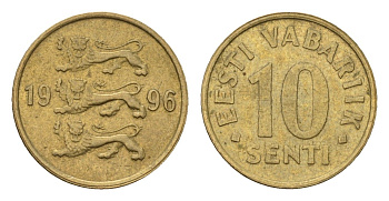Эстония 10 сентов 1996 KM 22 латунь UNC 4696-152