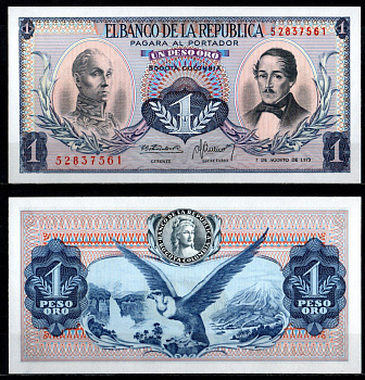 Колумбия 1 песо 1973 Pick 404 e бумага UNC (пресс) 7191-58-1-1