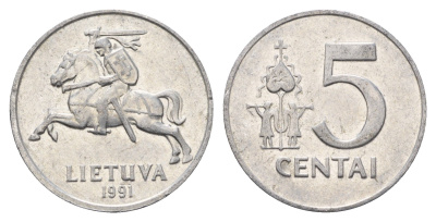 Литва 5 центов (сентов) 1991 год-тип KM 87 алюминий 4688-936
