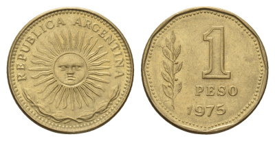 Аргентина 1 песо 1975 KM 69 алюминиевая бронза 4571-115