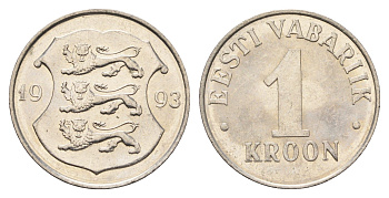 Эстония 1 крона 1993 KM 28 медно-никель aUNC 4688-552