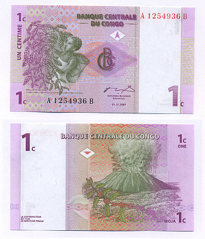 ДР Конго 1 сантим 1997 вулкан, сбор кофе Pick 80 a бумага UNC (пресс) 7199-17-3