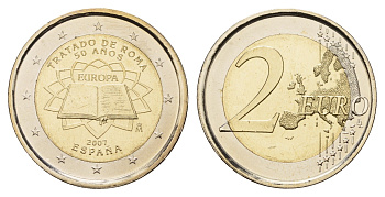 Испания 2 евро 2007 50 лет подписанию Римского договора KM 1130 биметалл UNC 1085-5-11