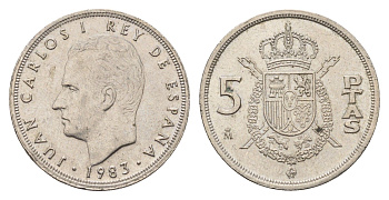 Испания 5 песет 1983 M, Хуан Карлос I (1975-2014) KM 823 медно-никель 4633-354