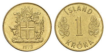 Исландия 1 крона 1973 KM 12a никель латунь UNC 4691-455