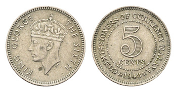 Малайя 5 центов 1948 Георг VI (1936-1952) KM 7 медно-никель 4705-417
