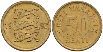 Эстония 50 сентов KM 24 латунь UNC 66-734