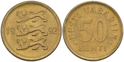 Эстония 50 сентов KM 24 латунь UNC 66-734