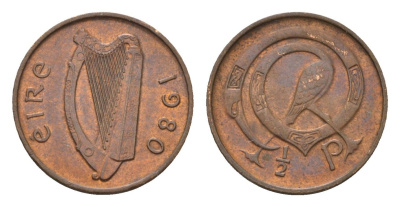 Ирландия 1/2 пенни 1980 мифологическая птица лира KM 19 бронза aUNC 4690-266