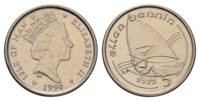 Остров Мэн 5 пенсов 1990 Елизавета II (1952-2022) KM 209.2 медно-никель aUNC 4682-458