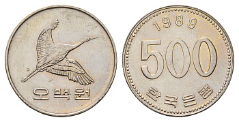 Южная Корея 500 вон 1989 маньчжурский журавль KM 27 медно-никель UNC 4652-657
