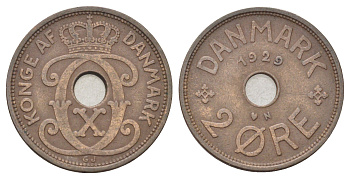 Дания 2 эре 1929 N, Кристиан X (1912-1947) KM 827 бронза 4701-749