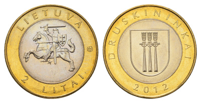 Литва 2 лита 2012 Курорты Литвы - Друскининкай KM 184.1 биметалл UNC 4695-441