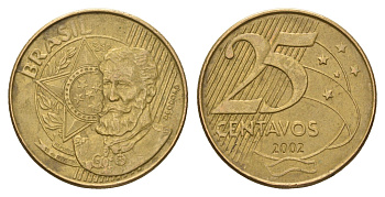Бразилия 25 сентаво 2002 KM 650 сталь плакированная латунью 4688-144