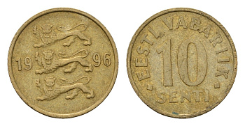 Эстония 10 сентов 1996 KM 22 латунь 4696-155