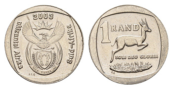 ЮАР 1 ранд 2003 KM 332 медь плакированная никелем UNC 4682-752