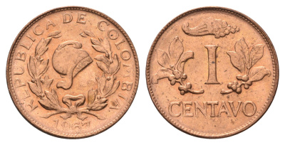 Колумбия 1 сентаво 1967 KM 205a сталь плакированная медью UNC 112-1056