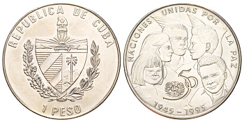 Куба 1 песо 1995 50 лет ООН KM 523 медно-никель BU 4578-432