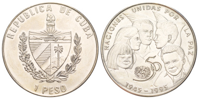 Куба 1 песо 1995 50 лет ООН KM 523 медно-никель BU 4578-432