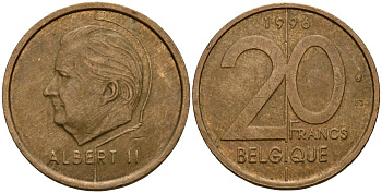 Бельгия 20 франков 1996 Belgique, Альберт II (1994-2013) KM 191 никель бронза 4599-136