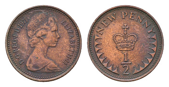 Великобритания 1/2 новый пенни 1971 Елизавета II (1952-2022) KM 914, Spink 4239 бронза 96-667