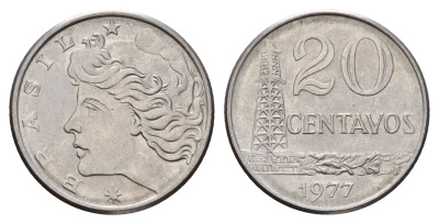 Бразилия 20 сентаво 1977 KM 579.1a нержавеющая сталь UNC 4561-337