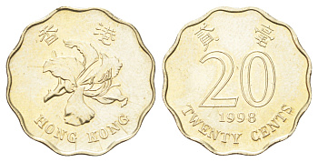 Гонконг 20 центов 1998 KM 67 никель латунь UNC 4701-235