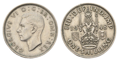 Великобритания 1 шиллинг 1948 Георг VI (1936-1952), Шотландский герб KM 864, Spink 4104 медно-никель 4629-316
