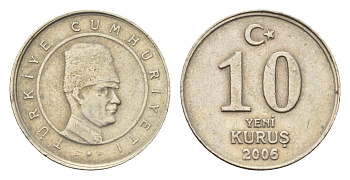 Турция 10 курушей 2006 Кемаль Ататюрк KM 1166 медь цинк никель 4684-1038