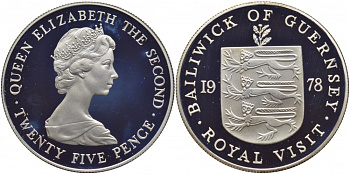 Гернси 25 пенсов 1978 Королевский визит KM 32a серебро PROOF 11-090-34