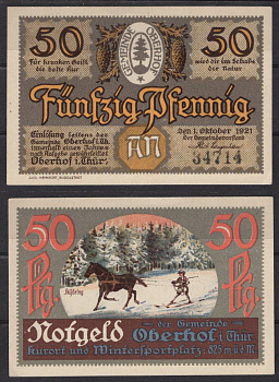 Германия, Оберхоф 50 пфеннигов 1921 Нотгельд Gra 996.4-17/18 бумага 7555-55-4-4