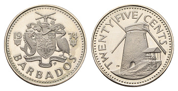 Барбадос 25 центов 1974 FM KM 13 медно-никель PROOF 113-733