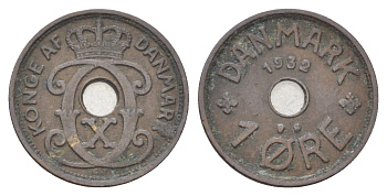 Дания 1 эре 1932 N, Кристиан X (1912-1947) KM 826 бронза 4701-563