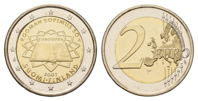 Финляндия 2 евро 2007 50 лет подписанию Римского договора KM 138 биметалл UNC 1082-9-31