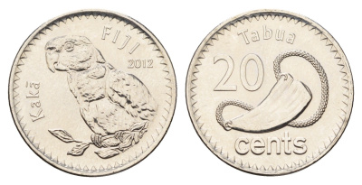 Фиджи 20 центов 2012 Елизавета II (1952-2022), китовый зуб KM 334 сталь плакированная никелем UNC 4698-1232