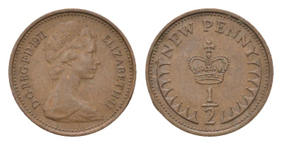 Великобритания 1/2 пенни 1971 Елизавета II (1952-2022) KM 914, Spink 4239 бронза 4697-856